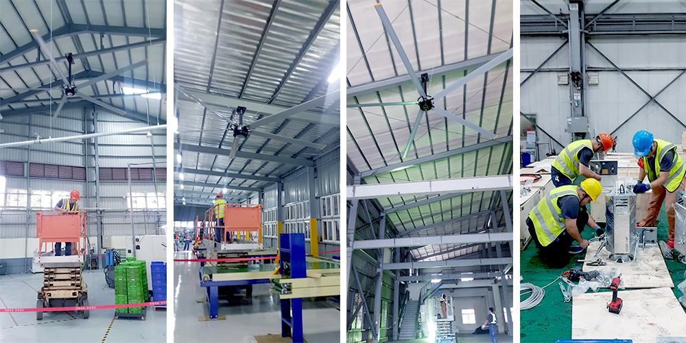 科萊斯科技工業吊扇場地勘查與使用升高機安裝風扇